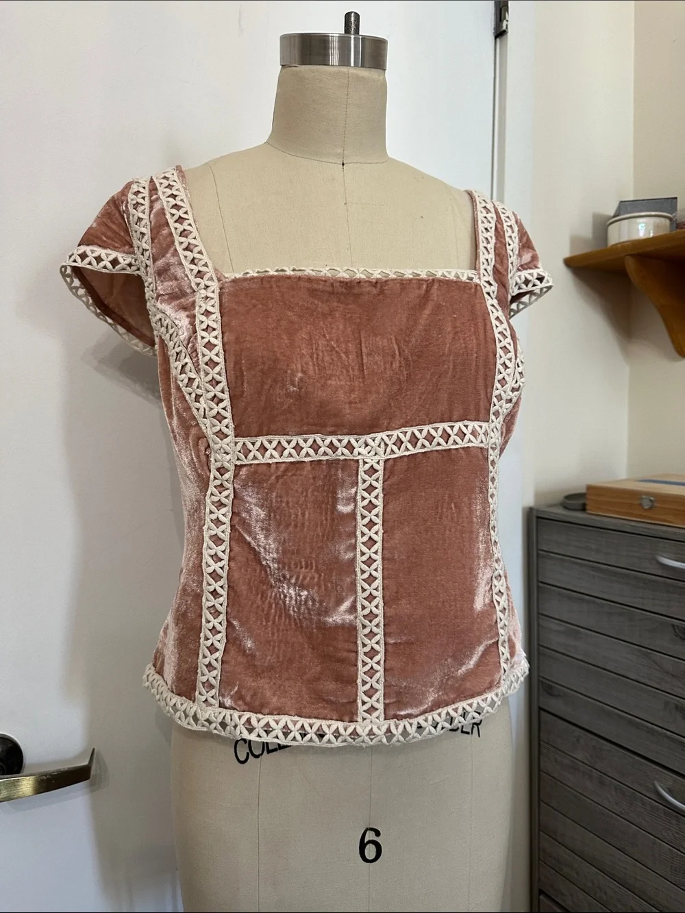 Free People Blush Velvet Square-Neck Trim Top - Picture 1 of 7
